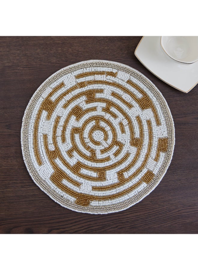 Home Box Beaded Round Placemat - White and Gold - 30 cm - Image 1